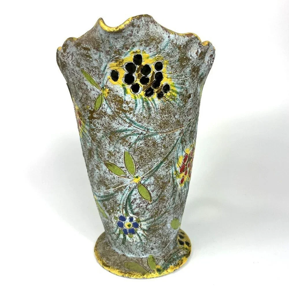 Mid century Modern Lava glaze Sgraffito Pitcher Berries